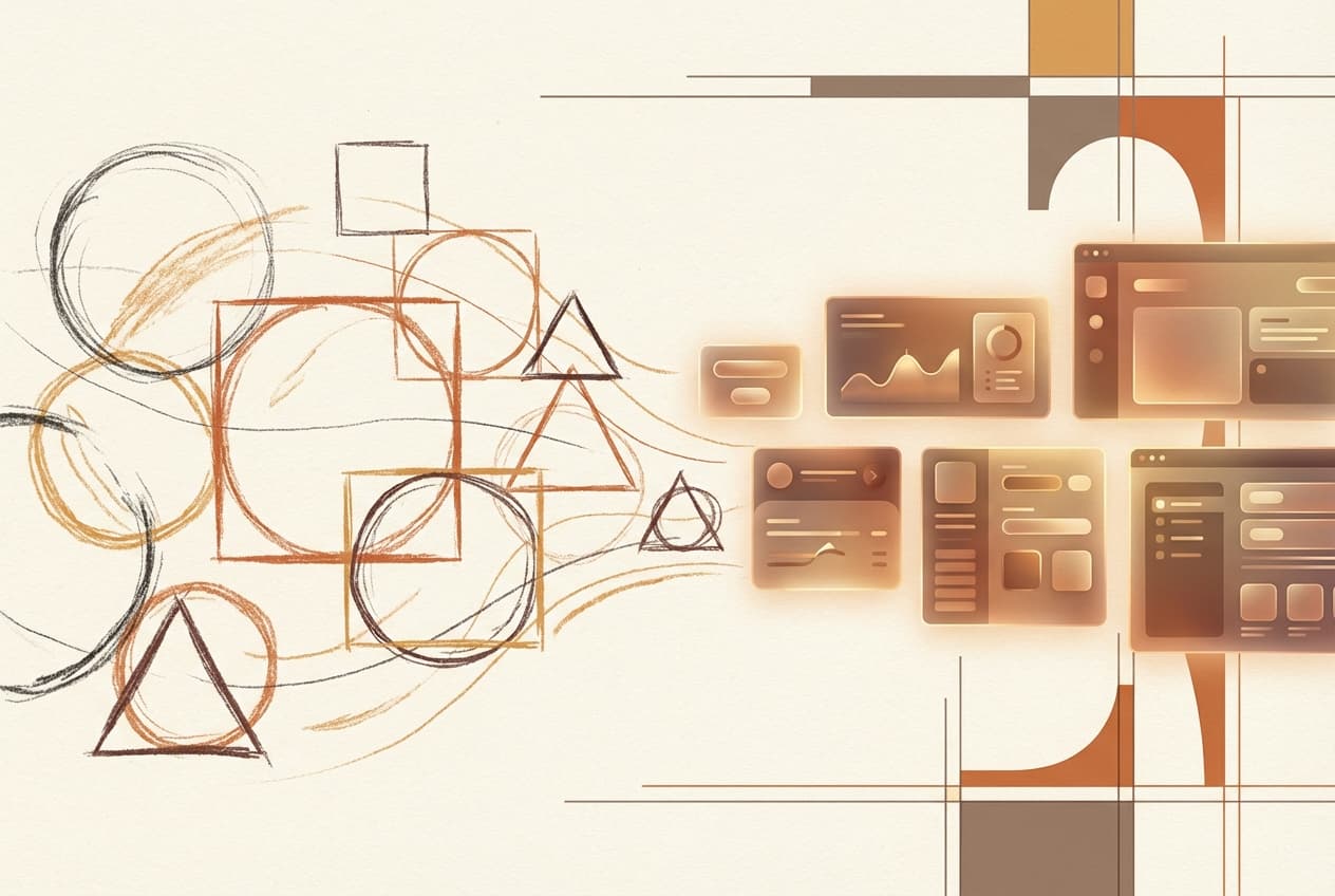 Ilustração abstrata de ideias se transformando em software